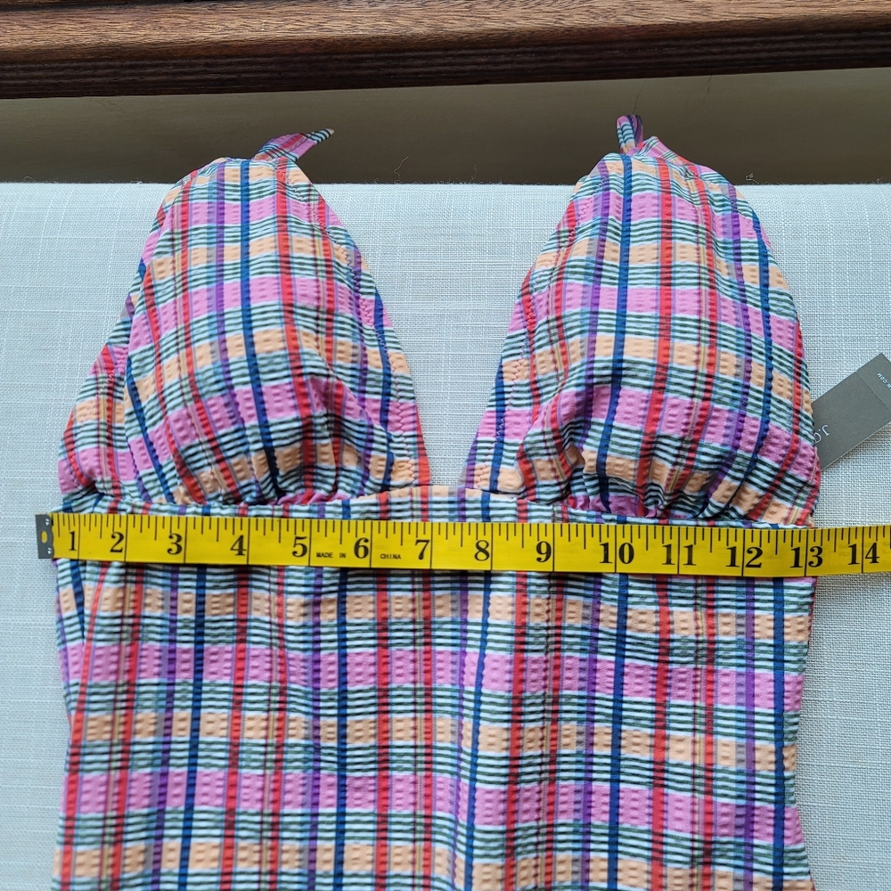 New! J. Crew sz 6 Tie-shoulder one-piece Pink Plaid Swimsuit Madras NWT - Picture 10 of 14